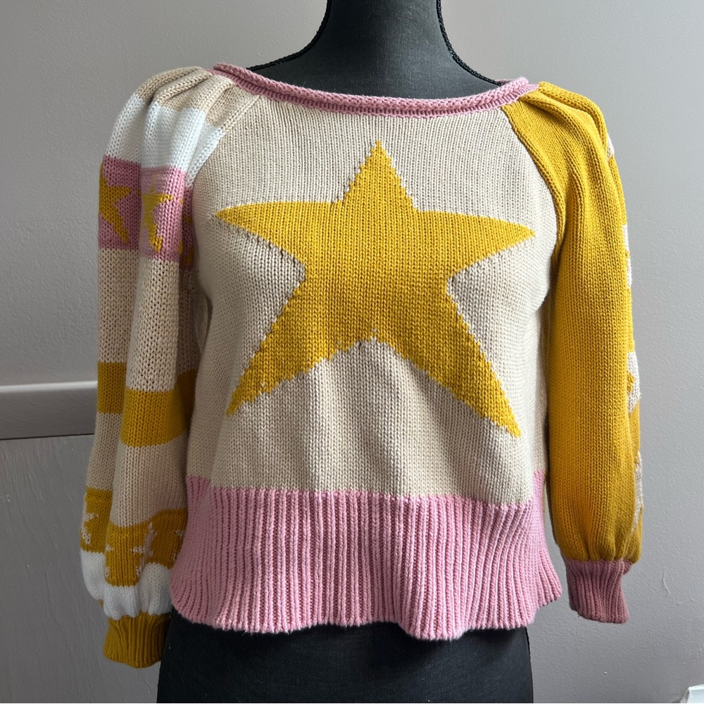 LoveShackFancy Yellow & Pink Star Sweater